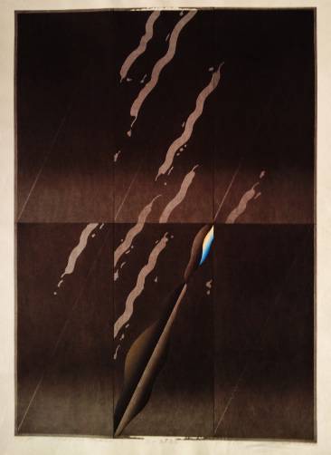 Akira Kurosaki prints `Flame Traces`, woodprint, 1982, Japanese